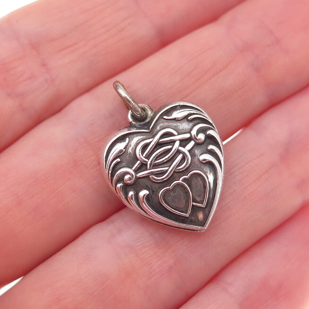 925 Sterling Silver Antique Art Deco Chatelaine Heart Knot Charm Pendant